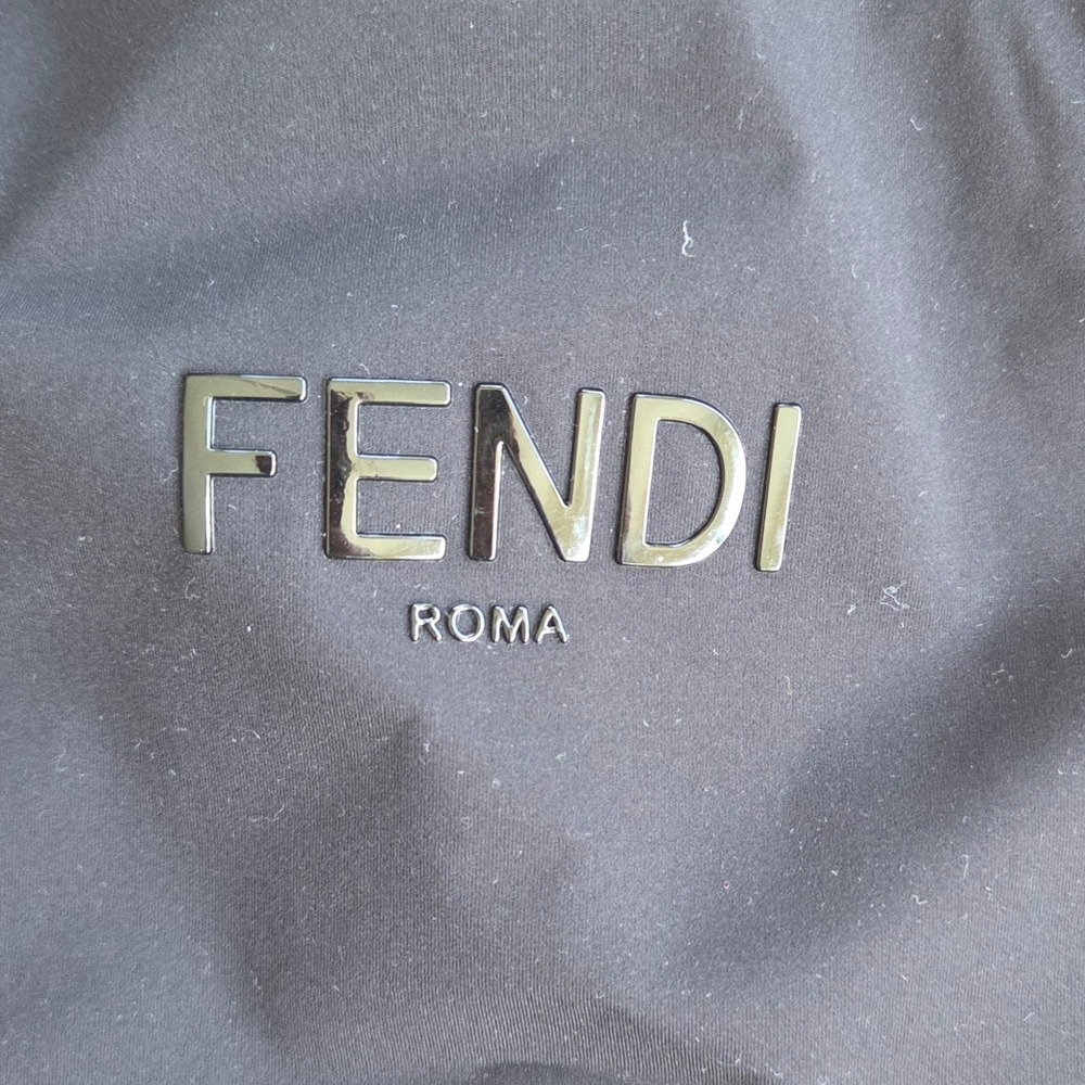 Fendi Roma Black Perforated Drawstring Dust Bag Pouch Plastic‎ Lining 9x8